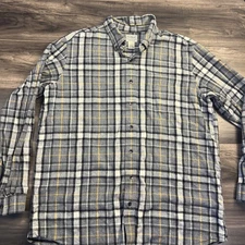 L.L. BEAN Mens Shirt-gray/yellow/blk plaid cotton flannel XL-Tall