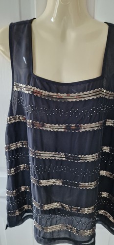GEORGE black square neck top with gold & silver beads, size 16 BNWT - Picture 3 of 10