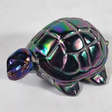 Fenton Glass Amethyst Iridescent Carnival Turtle Figurine