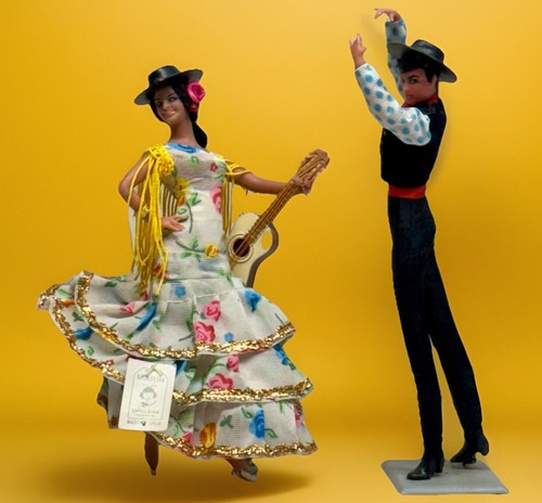Vintage Marin Chiclana Spanish FLAMENCO DANCER DOLLS Man Woman Pair 8" W/Stands - Picture 1 of 14