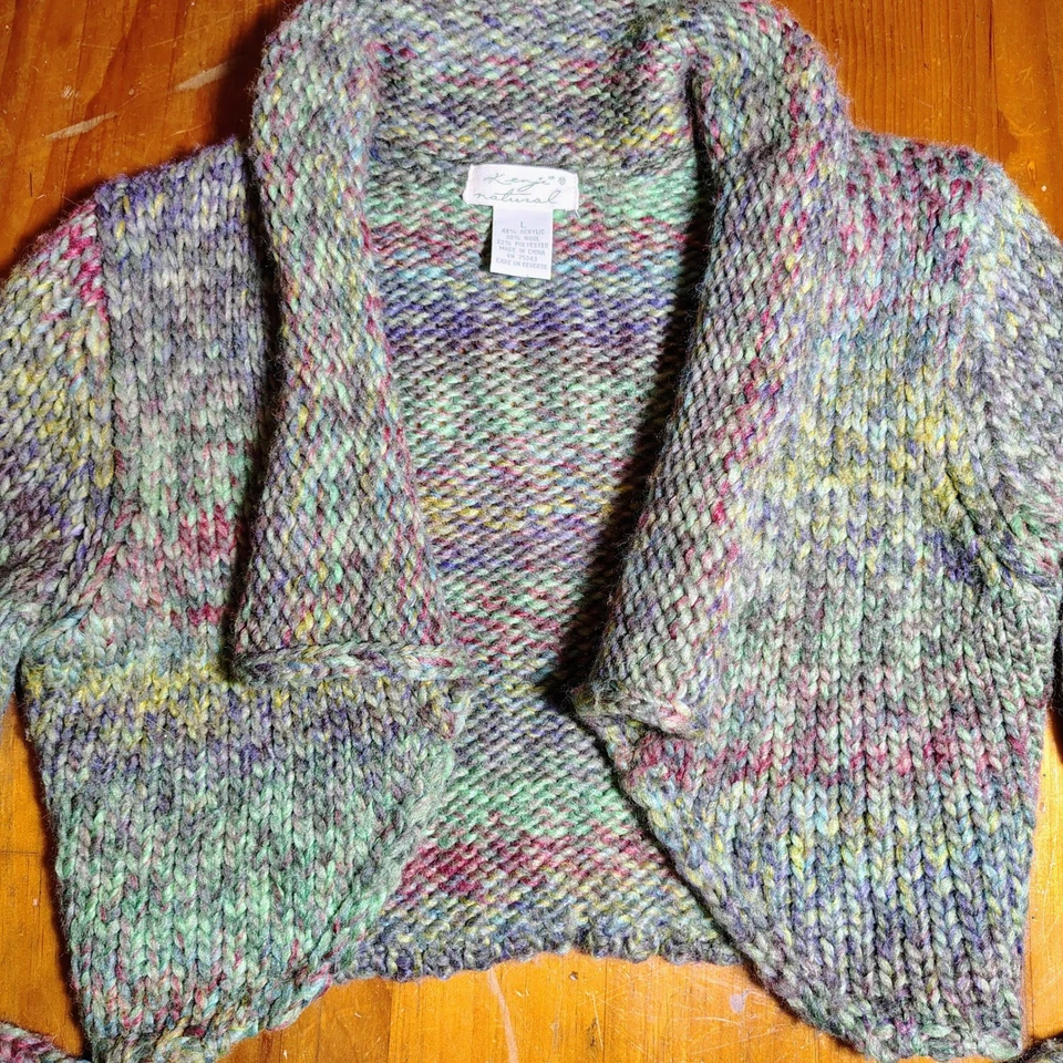 Cárdigan corto tejido natural Kenji colorido frente abierto suéter para mujer grande Foto 2 de 4