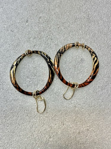 Italy On Enamel BRASS Tiger Golden Dangle Circle Earrings 2” - Picture 7 of 7