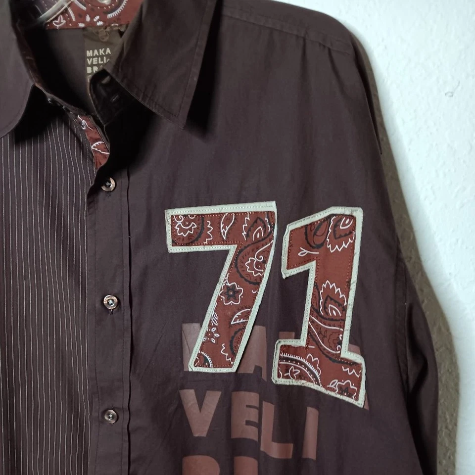 Camisa de Colección Marca Makaveli Para Hombres 2XL Marrón Tupac 71 Vestido de Cadera con Botones Y2K Foto 4 de 4