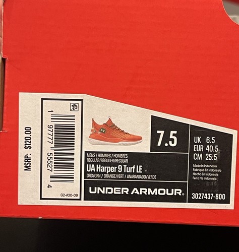 Under Armour Harper Baseball Rasen Schuhe Größe 7,5 orange saftgrün 3027437 800 - Bild 6 von 6