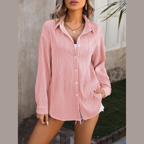 Breathable Wavy Pattern Shirt for Women Casual Long Sleeve Top for Warm Weather - Picture 6 of 72