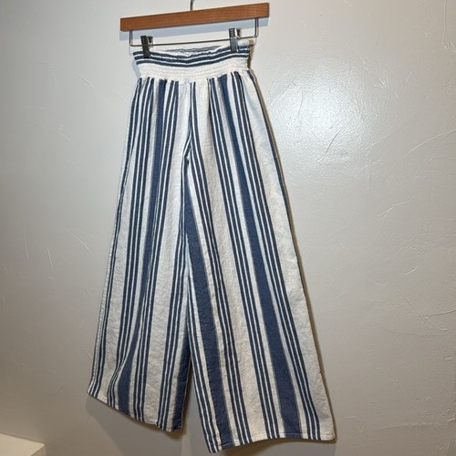 Altard State Blue White Linen Blend Pull On Wide Leg Pants Size Small - Picture 10 of 13