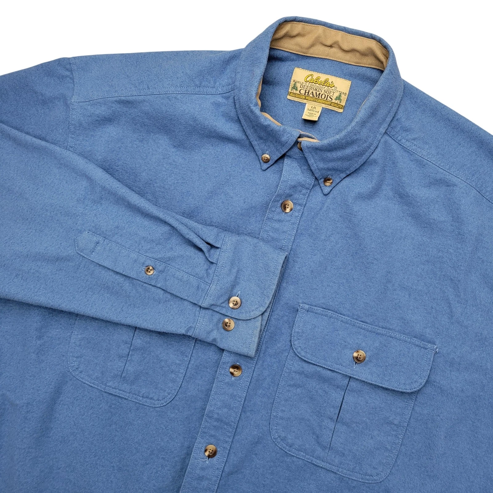 Cabela's Shirt Mens LT Blue Solid Chamois Flannel Long Sleeve Button Up Casual