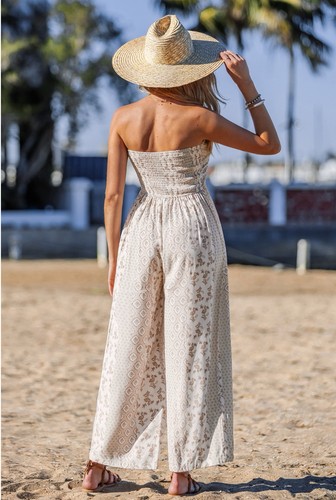 NWT Cupshe Nomadic Moon Boho Paisley Strapless Jumpsuit One Piece Wide Leg M - Picture 2 of 13