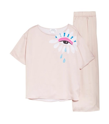 Nordstrom X Cristina Martinez Garden Eye Satin PJ Set Pink Smoke Petal Lash XS - Picture 13 of 13