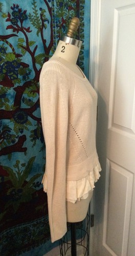 MAJE PARIS WOMEN’S LINEN COTTON RUFFLED HEM SWEATER IVORY CREAM SZ 1 US SMALL - Bild 4 von 6
