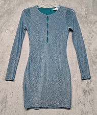 Hollister Dress Womens Extra Small Teal Blue Metallic Sparkly Holdiay Party
