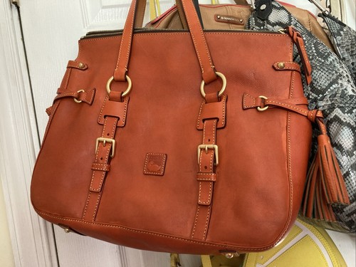 Dooney & Bourke ORANGE Florentine Leather Double Strap Tassel Satchel Dust Bag - Picture 3 of 20