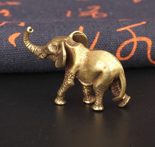 Brass Elephant Animal Statue Small Sculpture Tabletop Figurine Home Decor Gifts - Picture 3 of 9