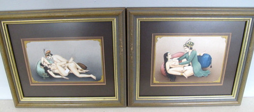 Exquisites Paar indische Schule Miniatur Gouache Mogul Kamasutra Liebe Gemälde - Bild 1 von 13