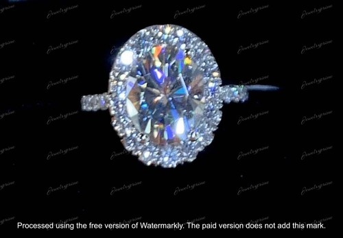 3Ct Oval Cut Lab Created Moissanite Halo Engagement Ring 14K White Gold Finish - Picture 9 of 12