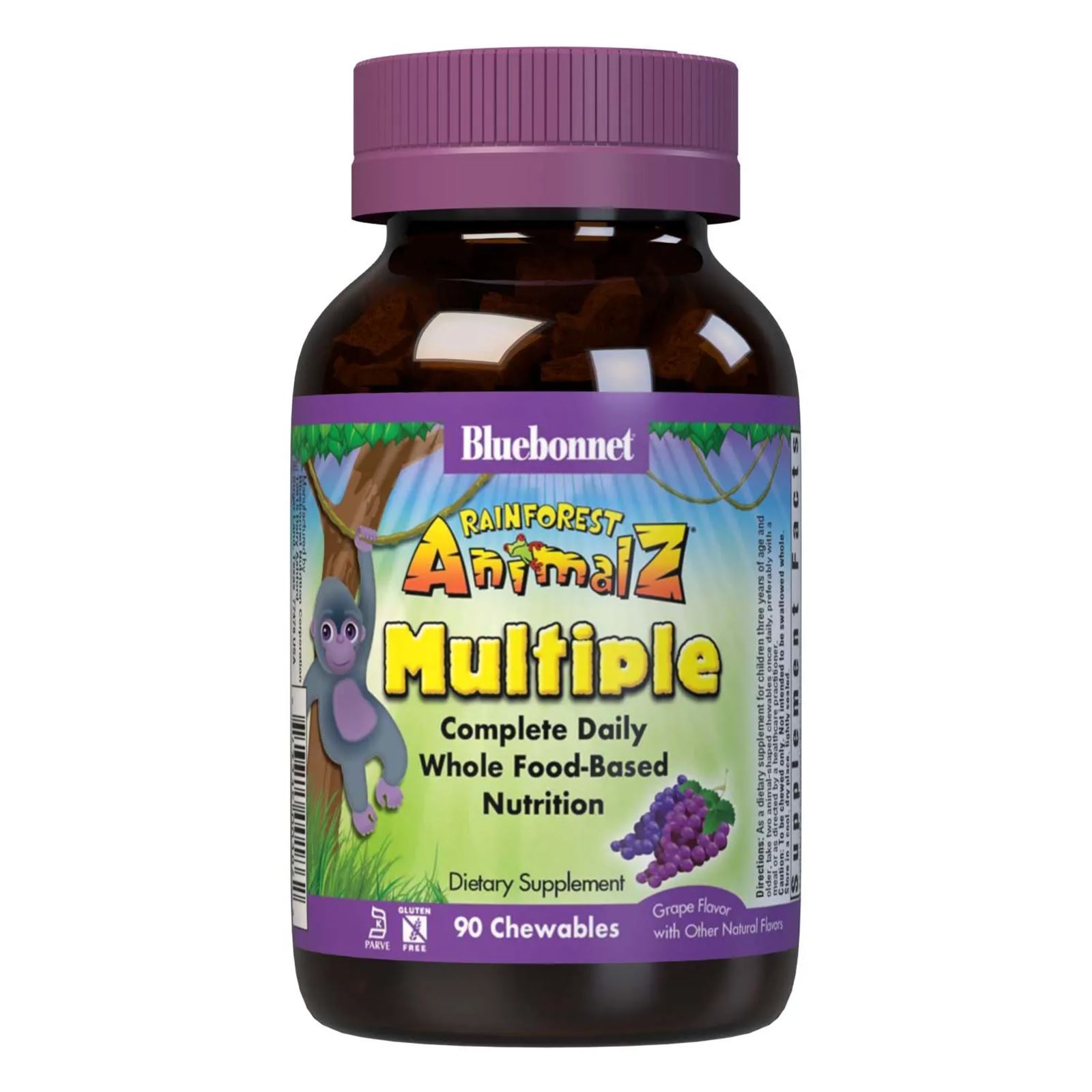Bluebonnet Rainforest Animalz - Цельнозерновой продукт на основе нескольких сортов винограда, 90 жевательных таблеток