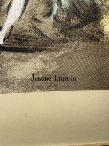 Vtg Framed Jeanne Lanvin Paris Scarf  100% Silk 34 inches square Blue Brown - Picture 5 of 6