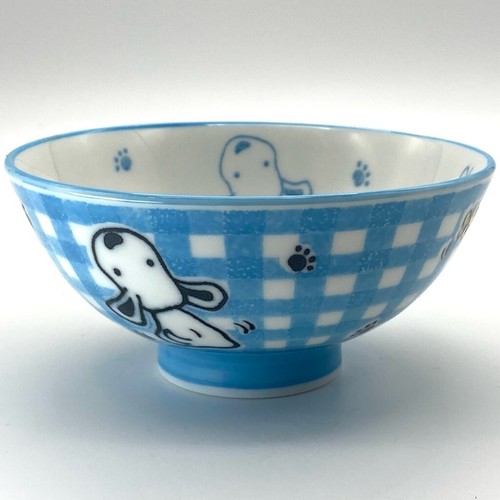Mino ware Japan (All 2buy-20% 4-50%off) Rice bowl Dog and flower Checkered blue - Picture 6 of 11