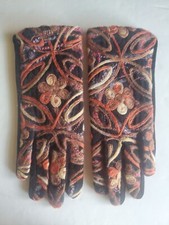Flower Felt Ladies Gloves - Brown/Orange/Yellow Felts on Black Gloves