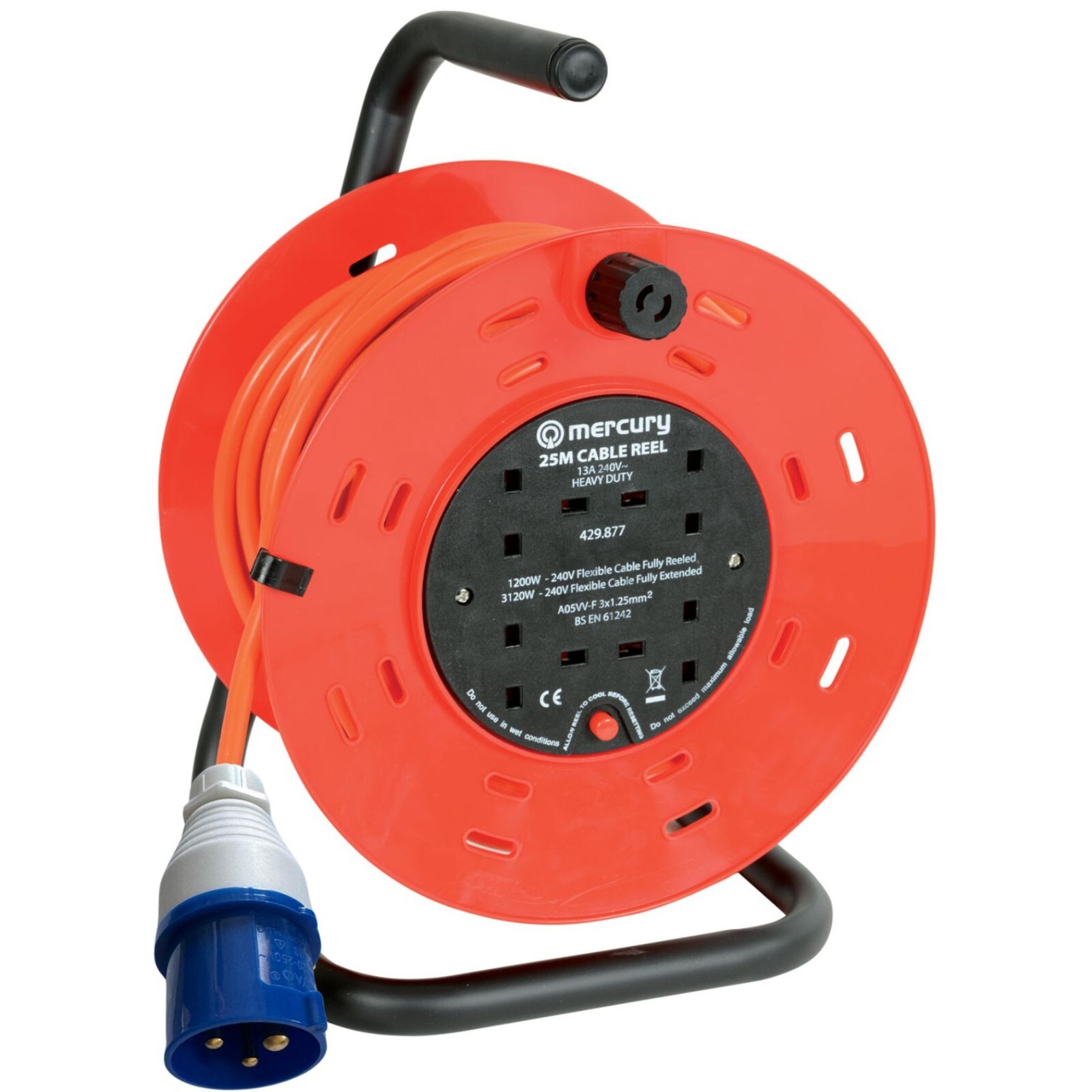 25 Metre Caravan Mains Extension Lead – 4 Gang Way Power Cable with CEE Plug