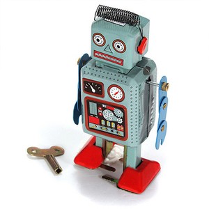 Vintage-Mechanical-Clockwork-Wind-Up-Metal-Walking-Radar-Robot-Tin-Toy-Kids-EP