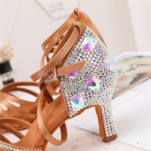 Latin Salsa Dance heeled Shoes Ballroom New Tango Brand Women's Rhinestone - Picture 5 of 14