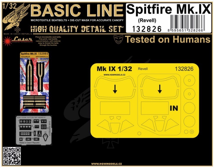 HGW 1/32 Spitfire Mk.IX Seatbelts and mask for Revell - Basic Line - 132826 HGW 1/32 Spitfire Mk.IX Seatbelts and mask for Revell - Basic Line - 132826