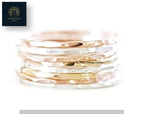 8 Set of Ring, Silver, Brass and Copper band, Stacking For Womans Jewelry - Picture 1 of 5