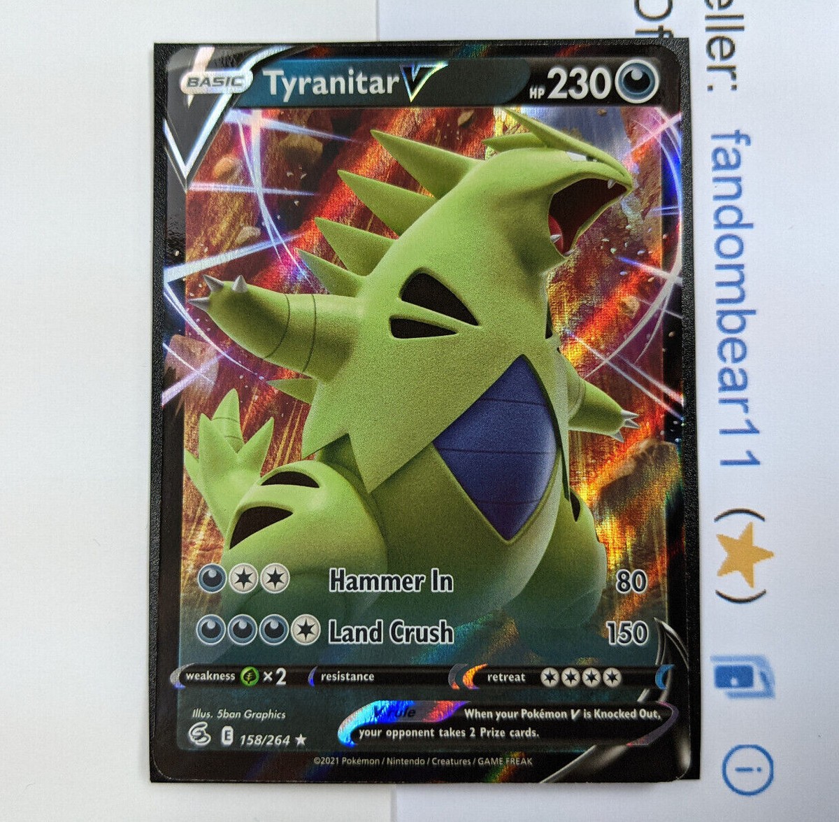 Tyranitar V ULTRA RARE card 158/264 SWSH Fusion Strike 2021