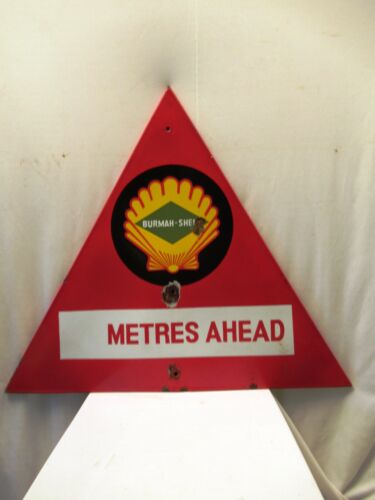 Vintage Burmah Shell Oil Advertising Porcelain Enamel Sign Fuel Station Triangl" - Picture 4 of 10