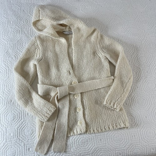 Trina Turk Hooded Cardigan Cable Knit  Belted Size Small Ivory Alpaca Blend - Picture 1 of 11