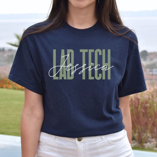 Lab tech T-Shirt gift Laboratory Technician Customized Unisex tee Black Navy Dar - Picture 3 of 10