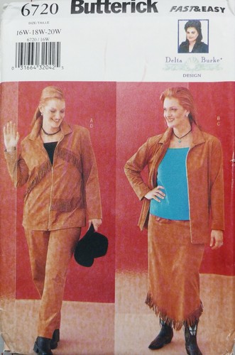 Misses 16W-20W Fringed Jacket Skirt Pants Butterick 6720 Pattern Plus Sz Western - Picture 1 of 2