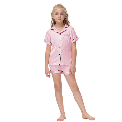 Boy Girls Satin Silk Pyjamas Set Nightwear Pjs Sleepwear Top Pants Outfits 5-14Y - Picture 12 of 21