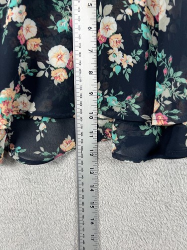 Boho Crop Top Tiered Womens XS Blue Floral Flowy Chiffon Blouse Ruffle Sleeveles - Picture 4 of 5