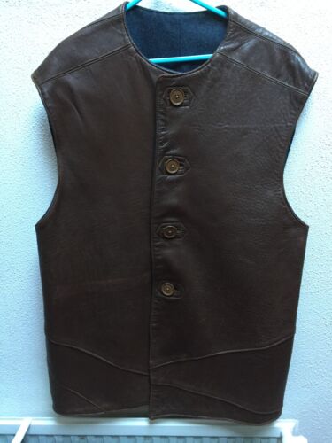WW2 Lookalike British 100% Leather Jerkin. Brown with RAF Blue wool inner. Ve/VJ