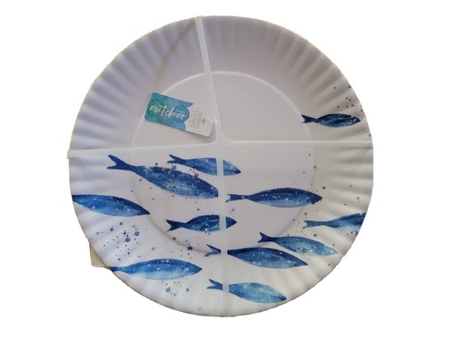 Sigrid Olsen Melamine 10.75" Dinner Plates School of Blue Fish New Set of 4 - Picture 2 of 8