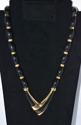 NAPIER Art Deco Black/Gold Enamel Pendant Lucite Beads Statement Necklace NEW!! - Picture 2 of 9