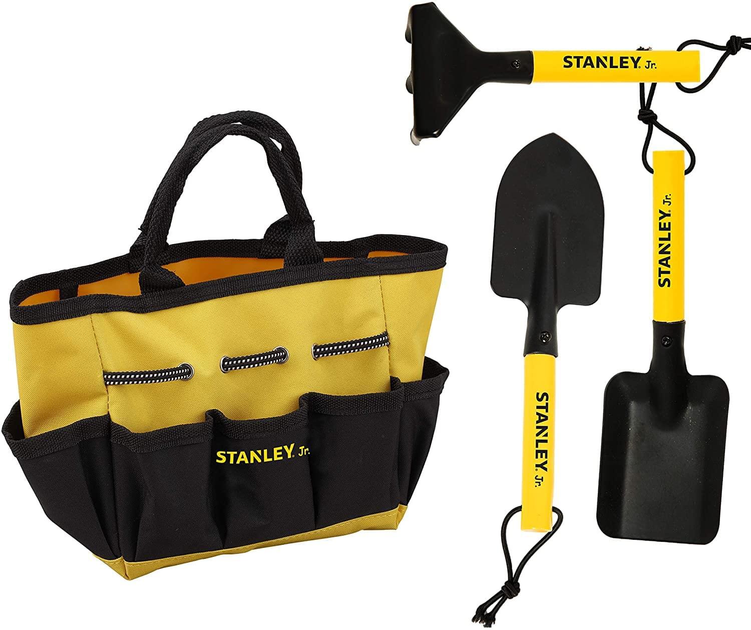 Stanley Jr. 4-Piece Garden Hand Tool Set | Spade | Trowel | Rake | Tool Bag