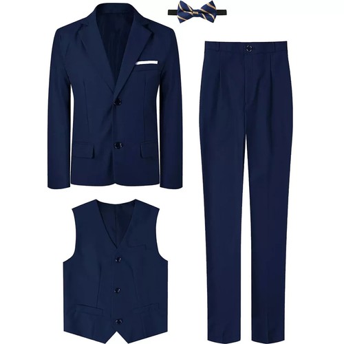 Suit for Kids Boys Wedding Formal Set Tuxedo Vest, Pants, Blazer & Bow Tie 4PCS - Picture 2 of 6