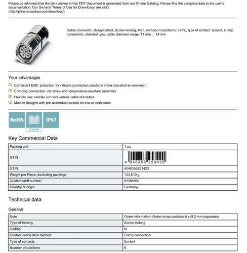 Phoenix Contact Power Connector M23 5+PE x40 units - Imagen 8 de 9