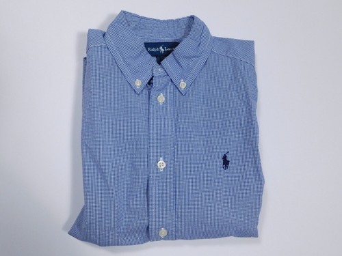 RALPH LAUREN Boys Blue & White Micro CheckButton Front Cotton Shirt Sz 6 - Picture 1 of 5