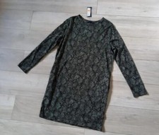 M&S Black & Grey Snake Print Organic Cotton Dress Tunic Smart Work Office UK10