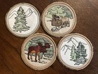 4 embroidered patches, 4.75” Coasters, featuring nature & wildlife,  Moose, Deer