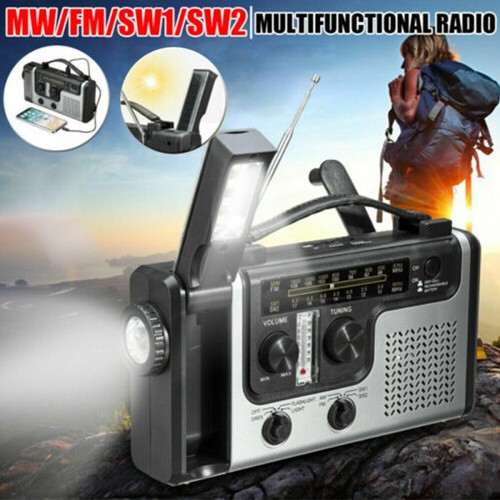 Solar Hand Crank Radio Portable AM FM SW1 SW2 Weather Radio Flashlight Emergency - Picture 3 of 12