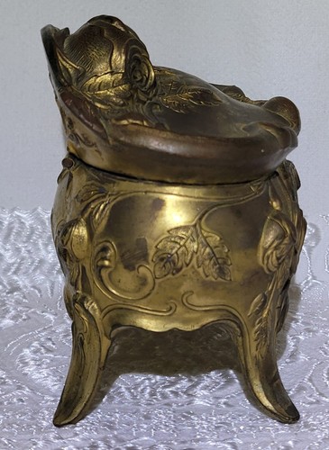 Antique Rose Pattern Gold Gilt Pink Jewelry Casket/Trinket Box Art Nouveau 5" W - Picture 11 of 15