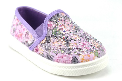 Little Toddler Girls Embellished Floral Print Lace Slip On Sneakers Flats Shoes - Picture 10 of 61