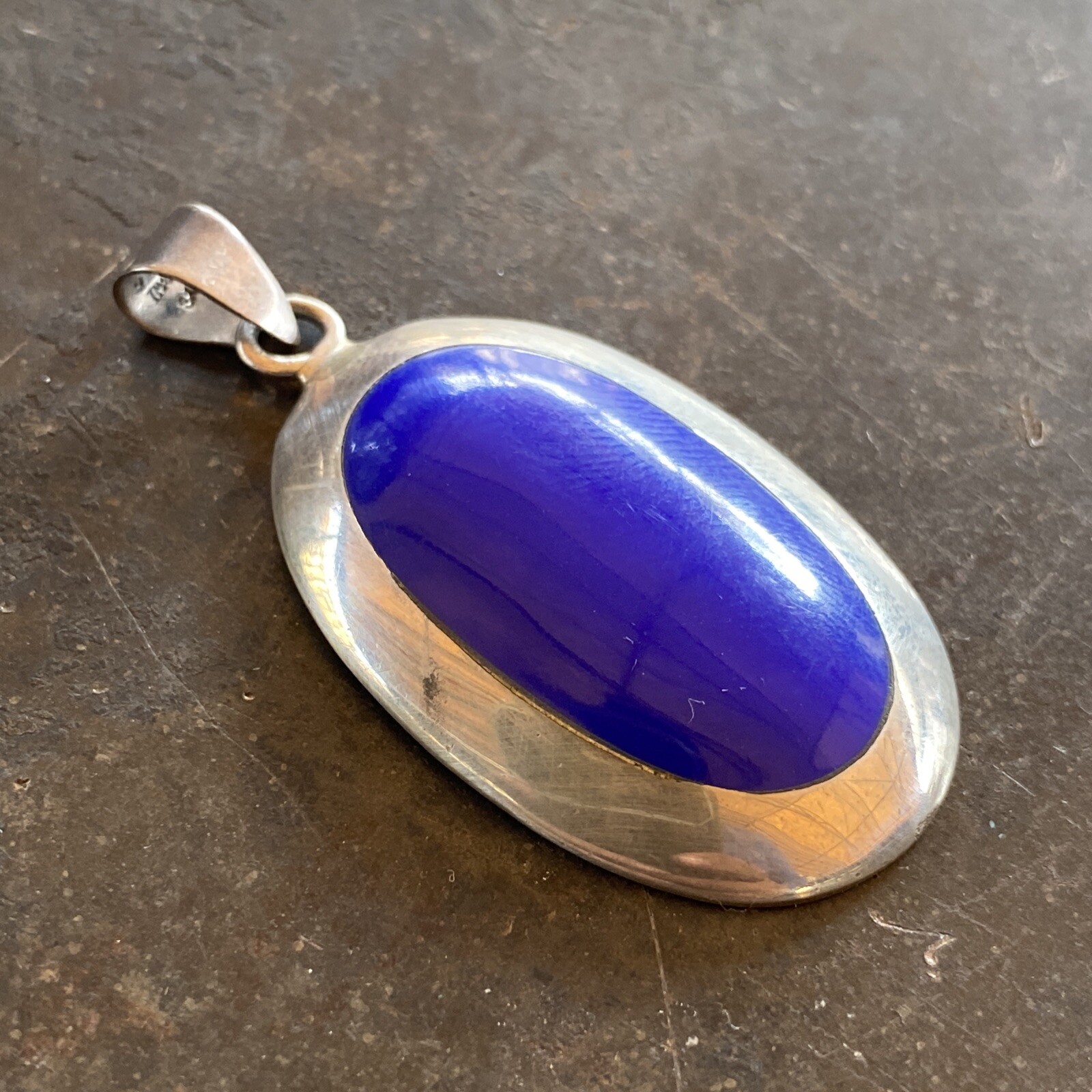 Sterling Silver Lapis Oval Statement Pendant - image 1