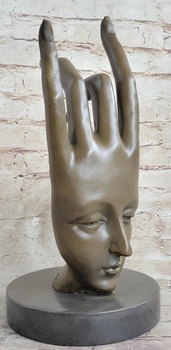 Firmado Salvador Dalí Gesto Mano Pátina Marrón 100% Bronce Sólido Escultura Regalo - Imagen 3 de 10