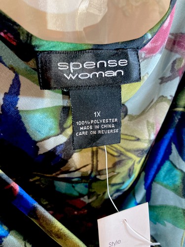 NWT Spense Woman Sz 1X Satin Blue Floral Watercolor Cowl Neck Bias Cut Tank Top - Picture 4 of 7